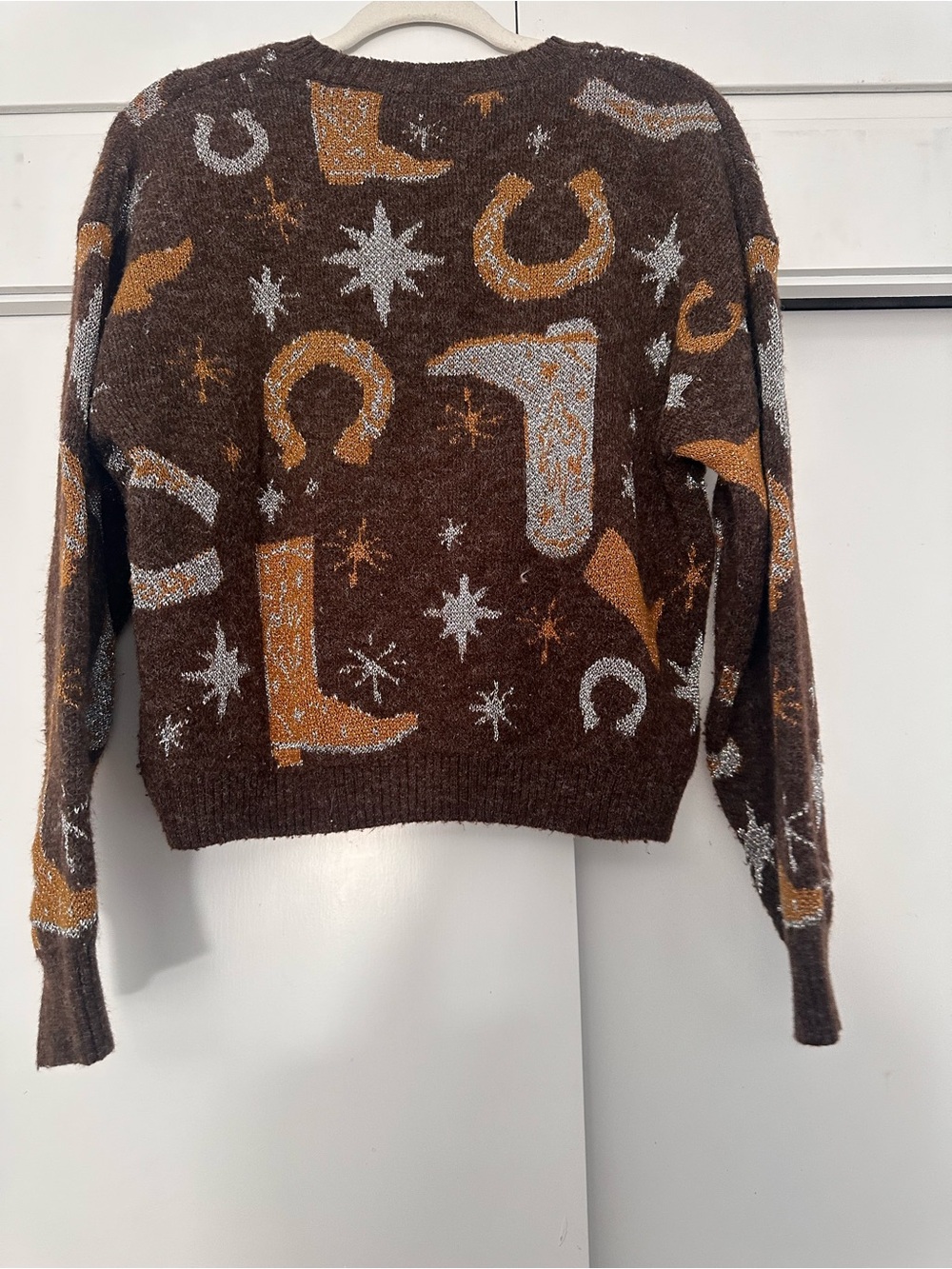 Zara Brown Sweater with Gold & Silver Western Motif